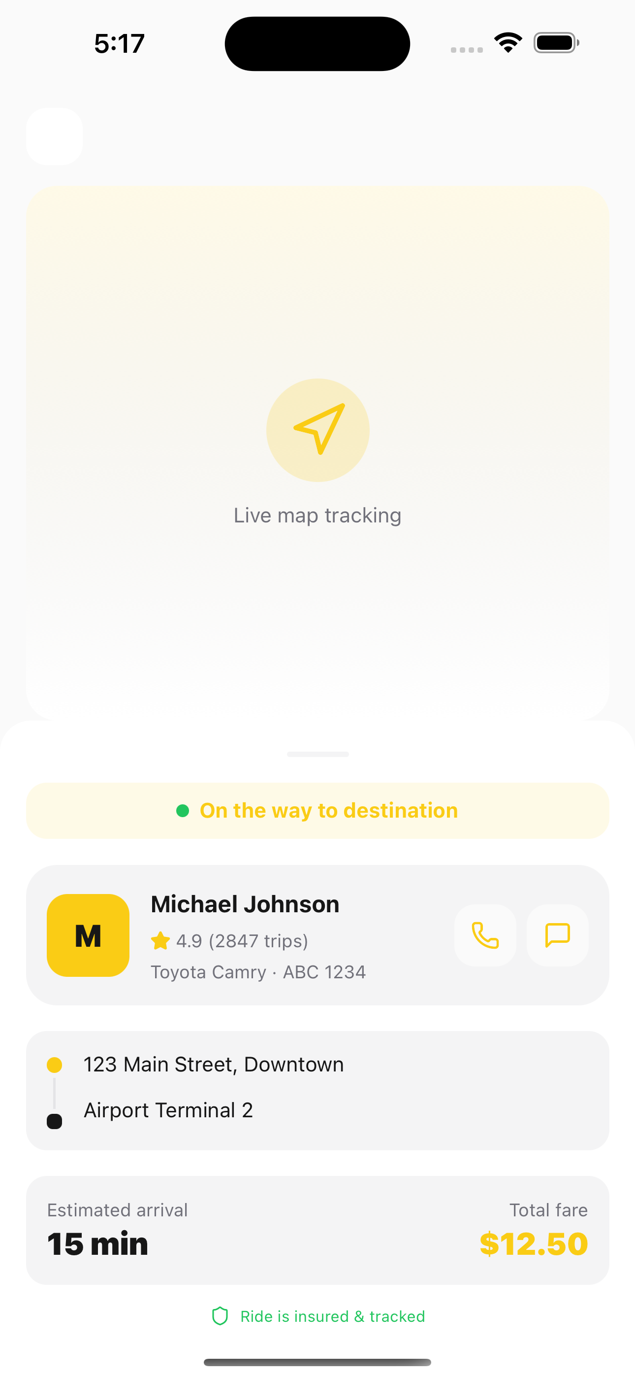 Live Tracking screenshot of Taxi Booking App