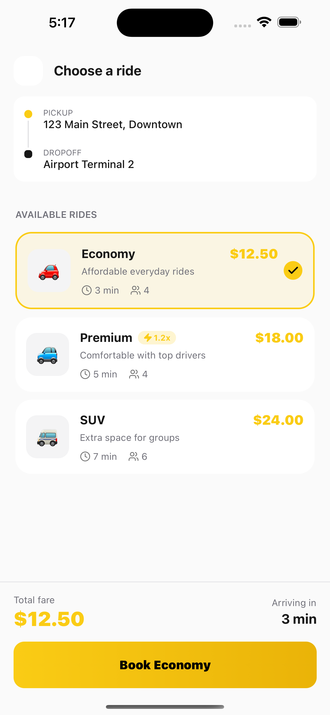Taxi Booking App mobile app preview