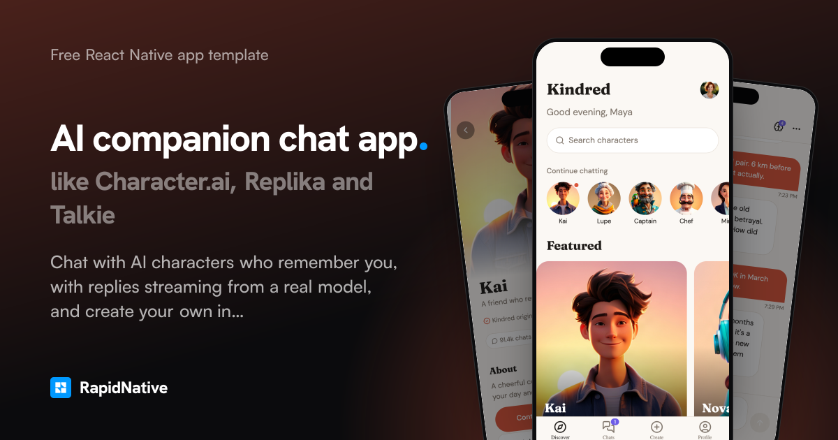 AI companion chat app template like Character.ai with streaming replies and memories